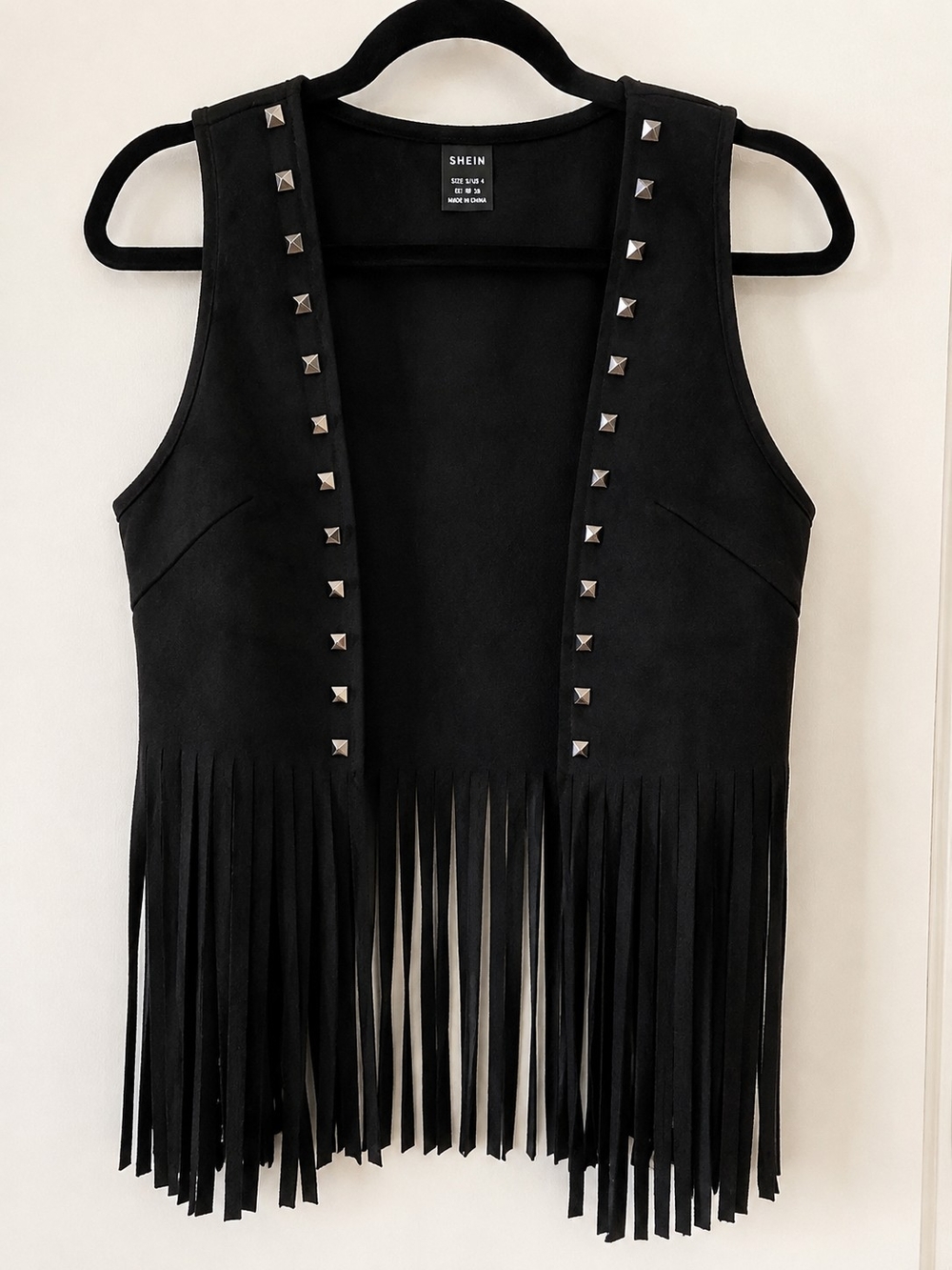 SHEIN Black Studded Fringe Vest